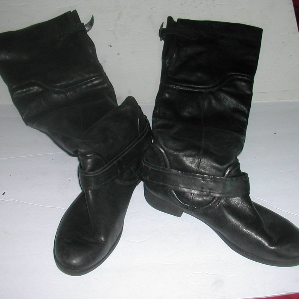 Women's Sz 8 LUXURY LEATHER Knee-Length LEATHER MOTORCYCLE Style BOOT 1"Heel